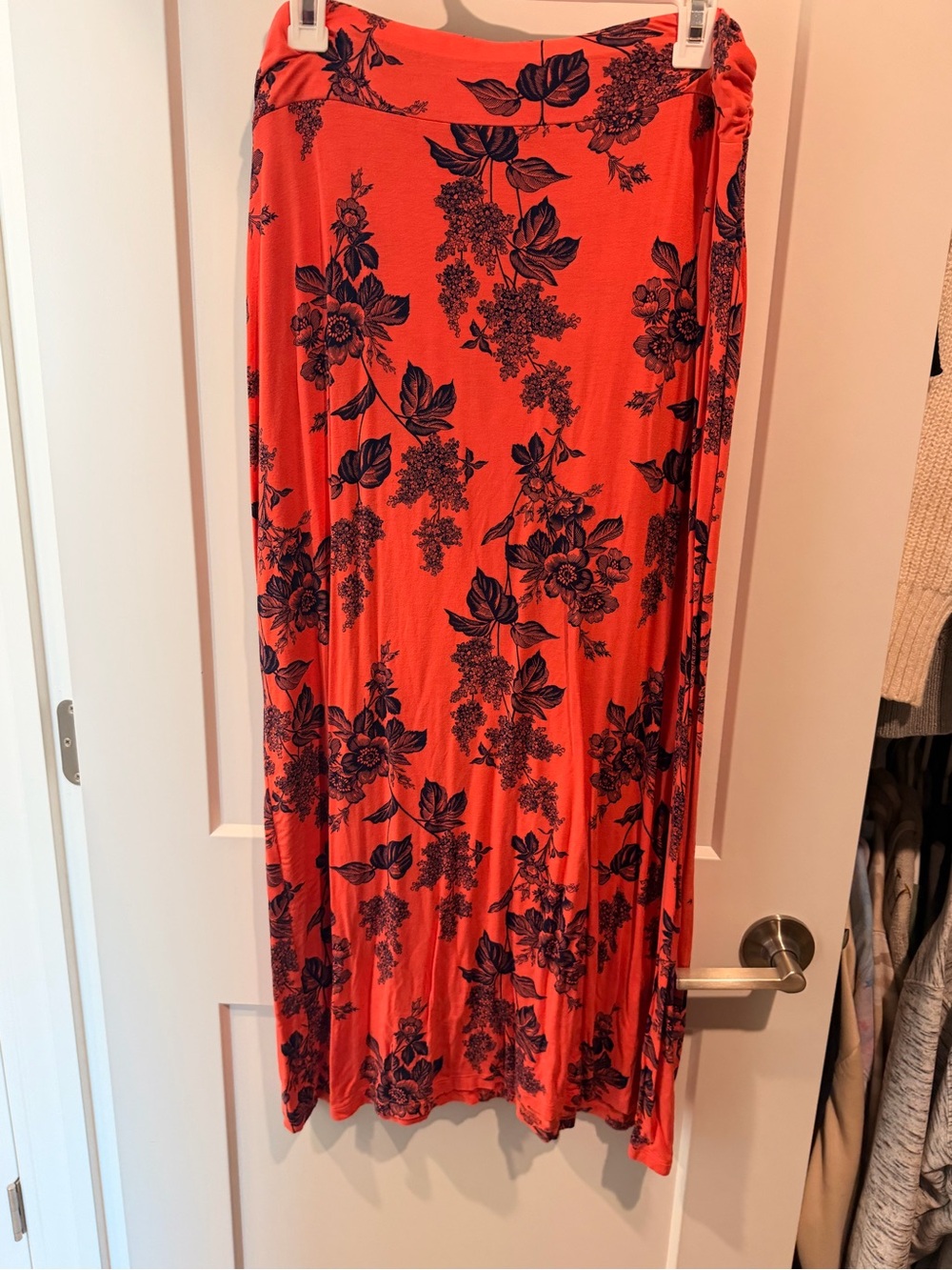 Liz Claiborne Red Maxi Skirt with Black Floral Print